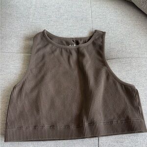 Garage Brown Ribbed Cropped Top